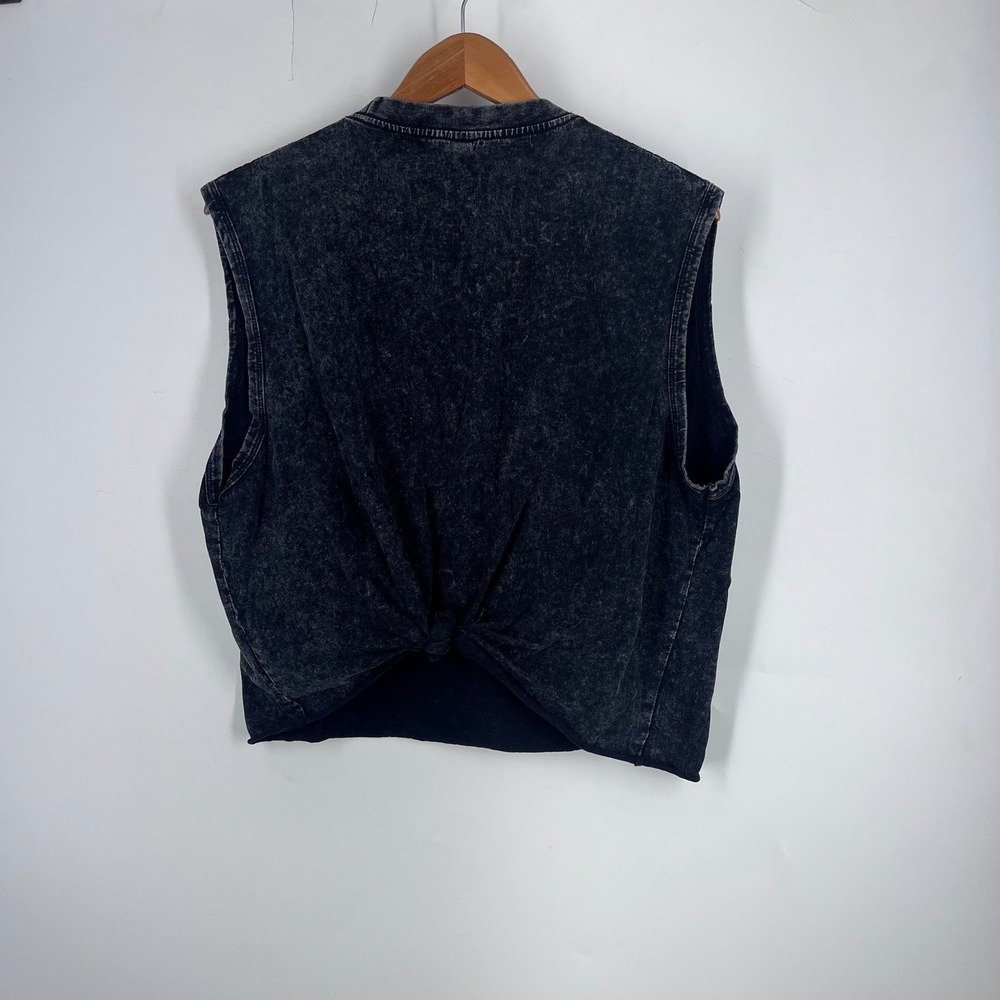 Karma Nobody Can Run Graphic Muscle Tee Acid Wash Black Raw Hem Large - Picture 2 of 13
